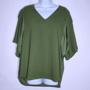 Anna Cate Serena Flutter Sleeve Blouse Womans Sz XL Green Lined Flowy V Neck